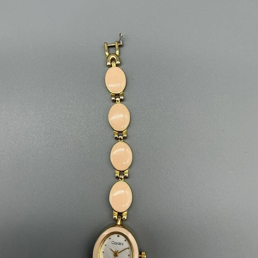 Cardini Womens Watch 18mm Silver Tone Pink Enamel Gold Tone New Battery 7.25